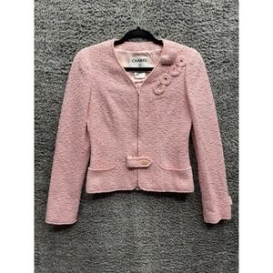 Chanel Vintage 2004 Cruise 'COCO' Baby Pink Cotton Boucle Blazer‎ Jacket 38